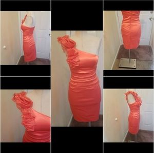 B Darlin Coral One-Shoulder Prom Dress
